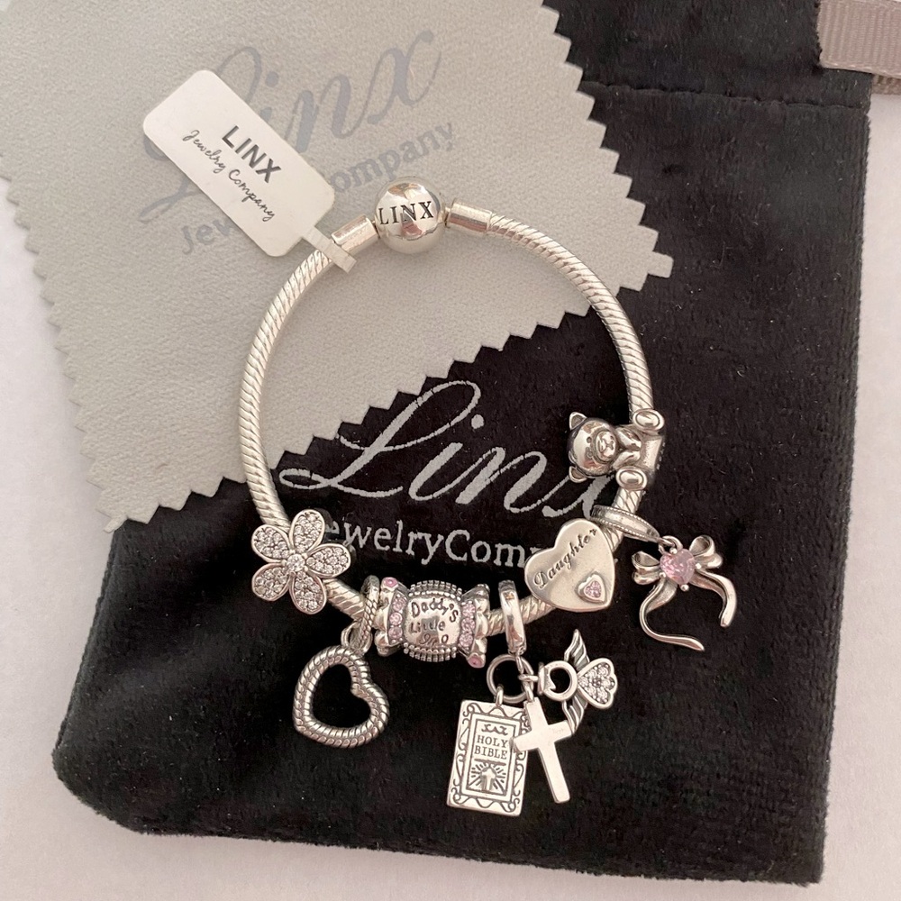 Linx Snake Chain Bracelet with Religious Daughter Themed Charms